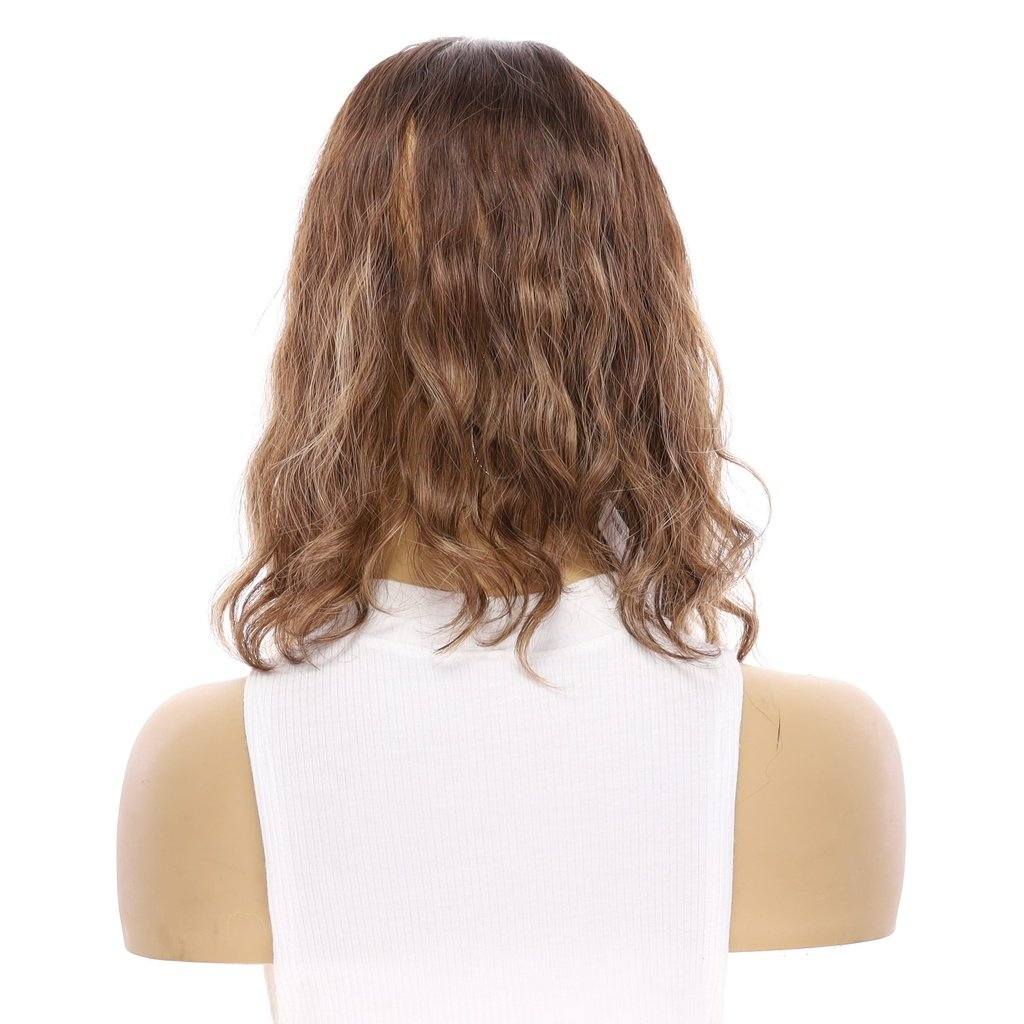 14" Emerald Silk Top Topper Medium Brown Balayage Wavy - Image 3