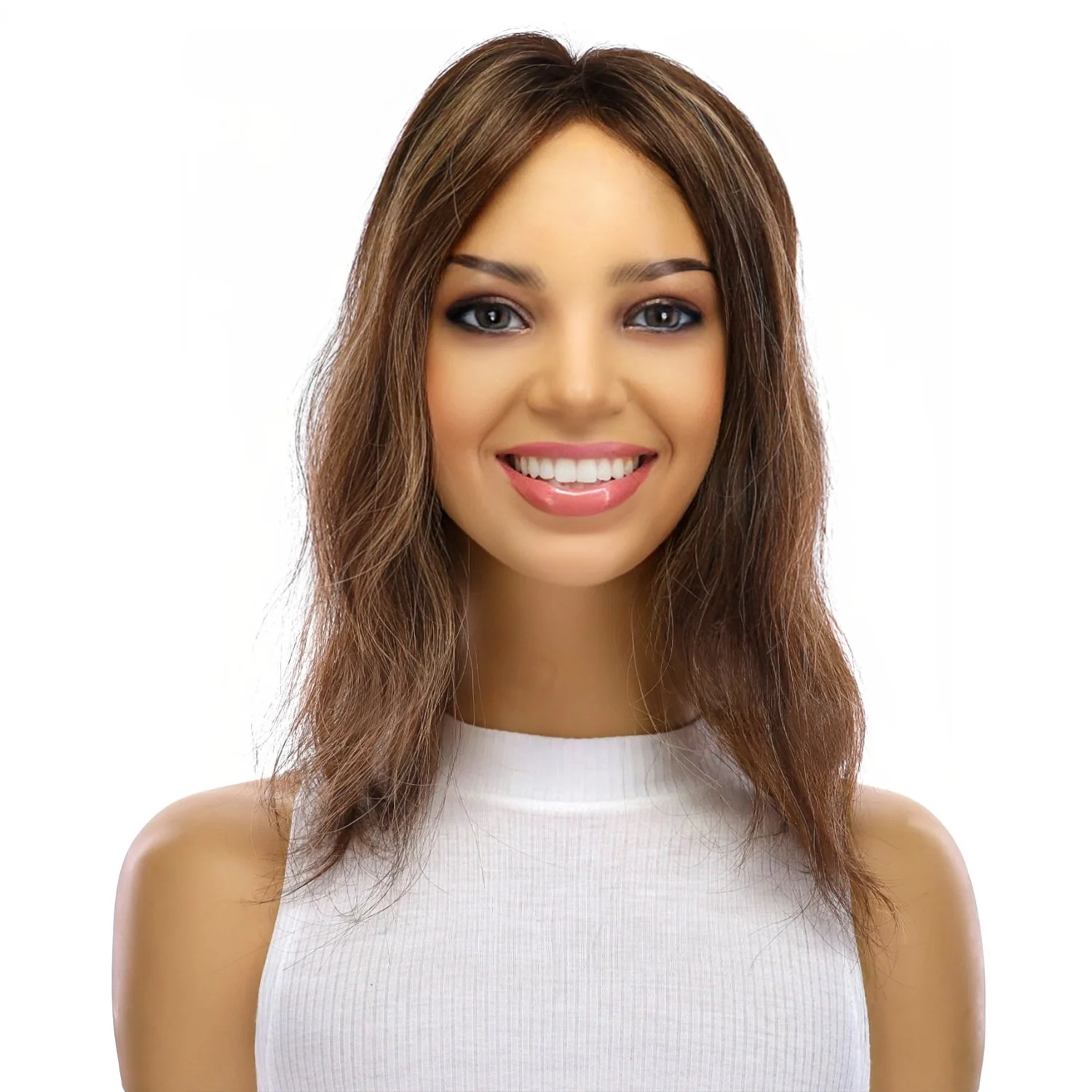 14" Topaz Lace Top Topper Dark Brown w/ Highlights Wavy - Image 2