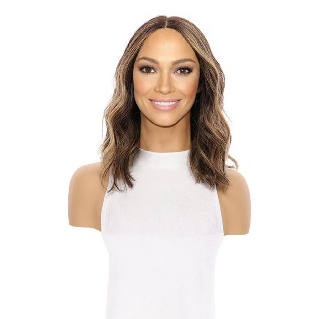 16" Divine Lace Top Wig Dark Brown Balayage w/ Money Pieces Wavy - Image 2