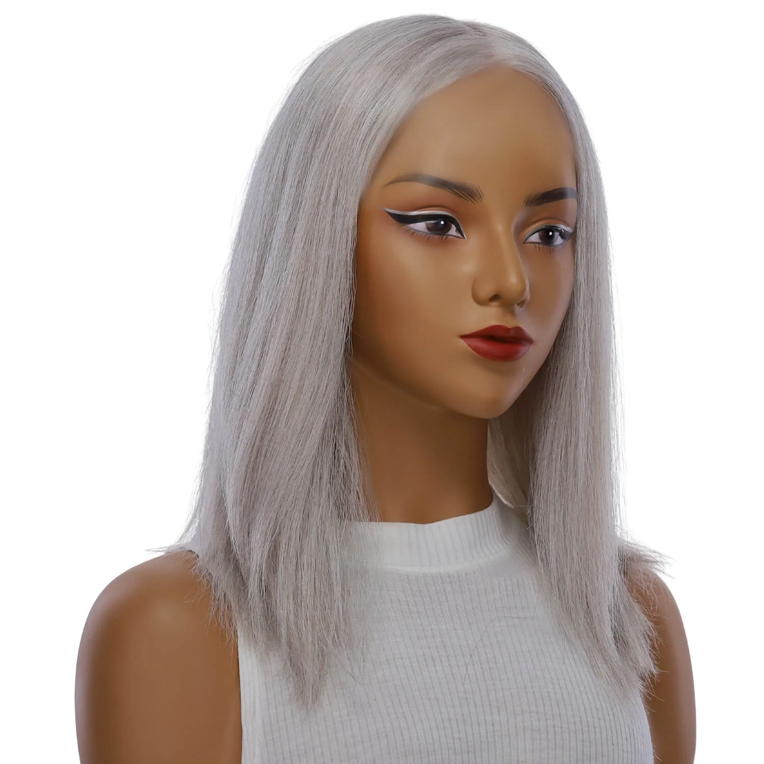 16" Ponytail Silk Part Wig Snow Grey