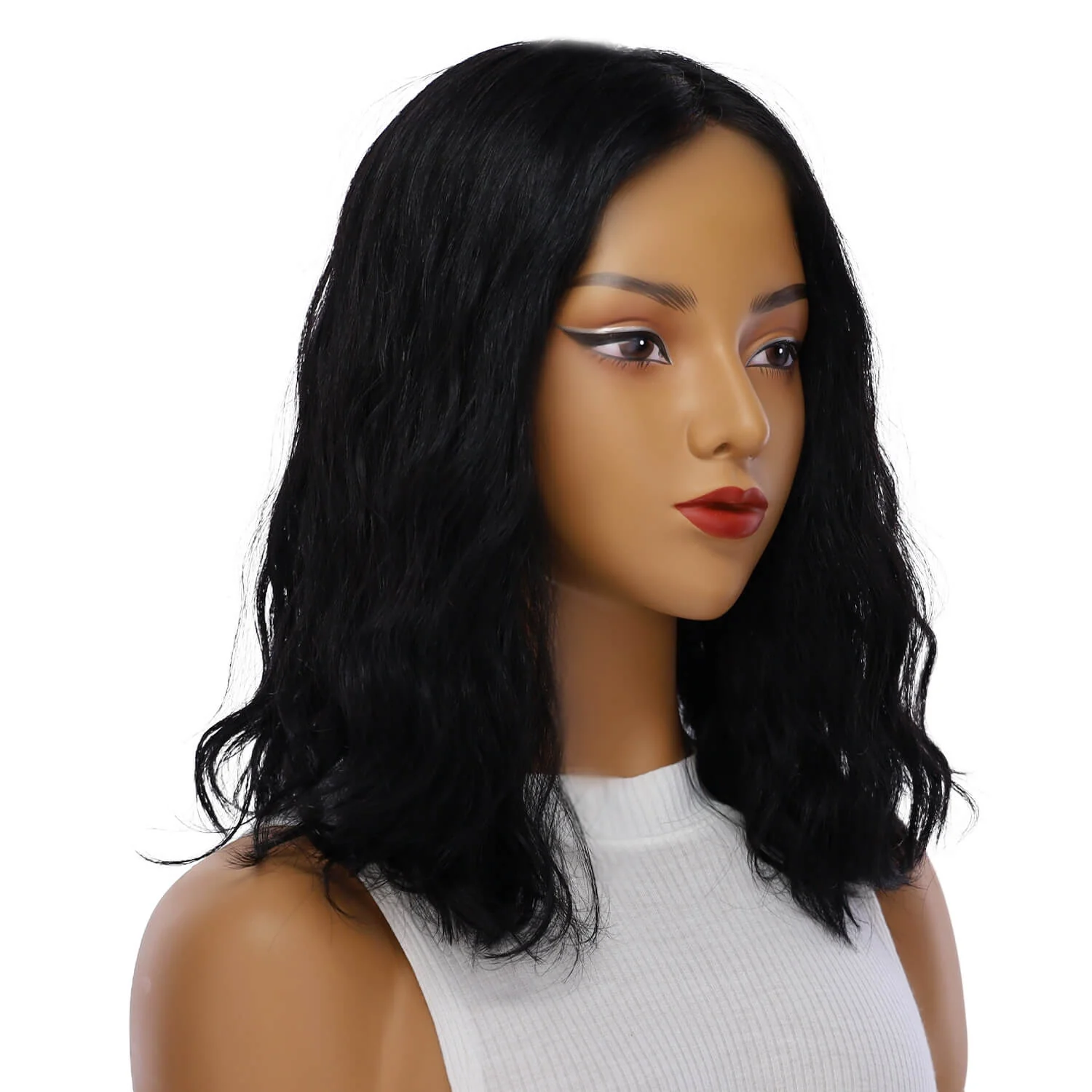 16" Princess Silk Top Wig Jet Black Wavy