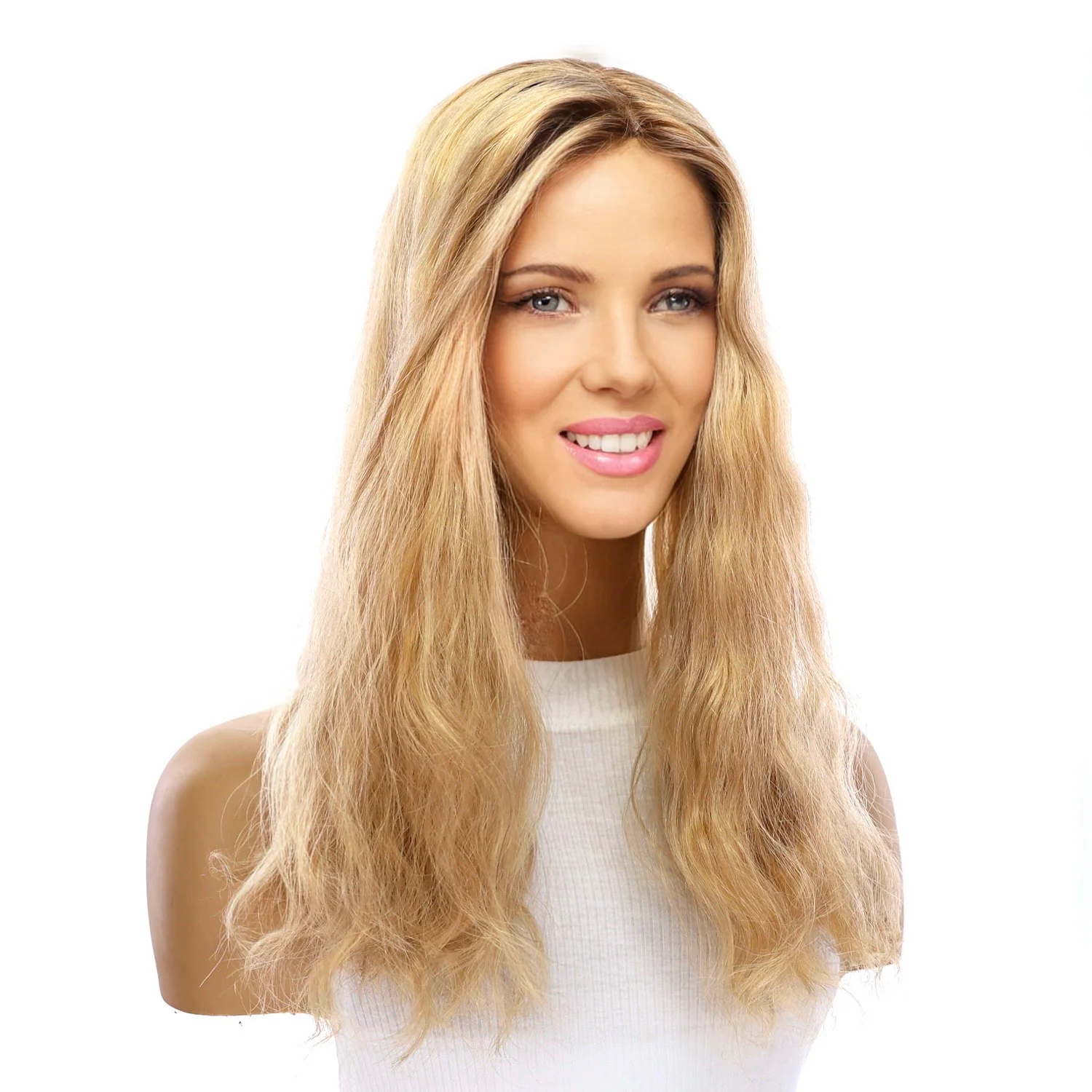 18" Emerald Silk Top Topper Golden Blonde Wavy