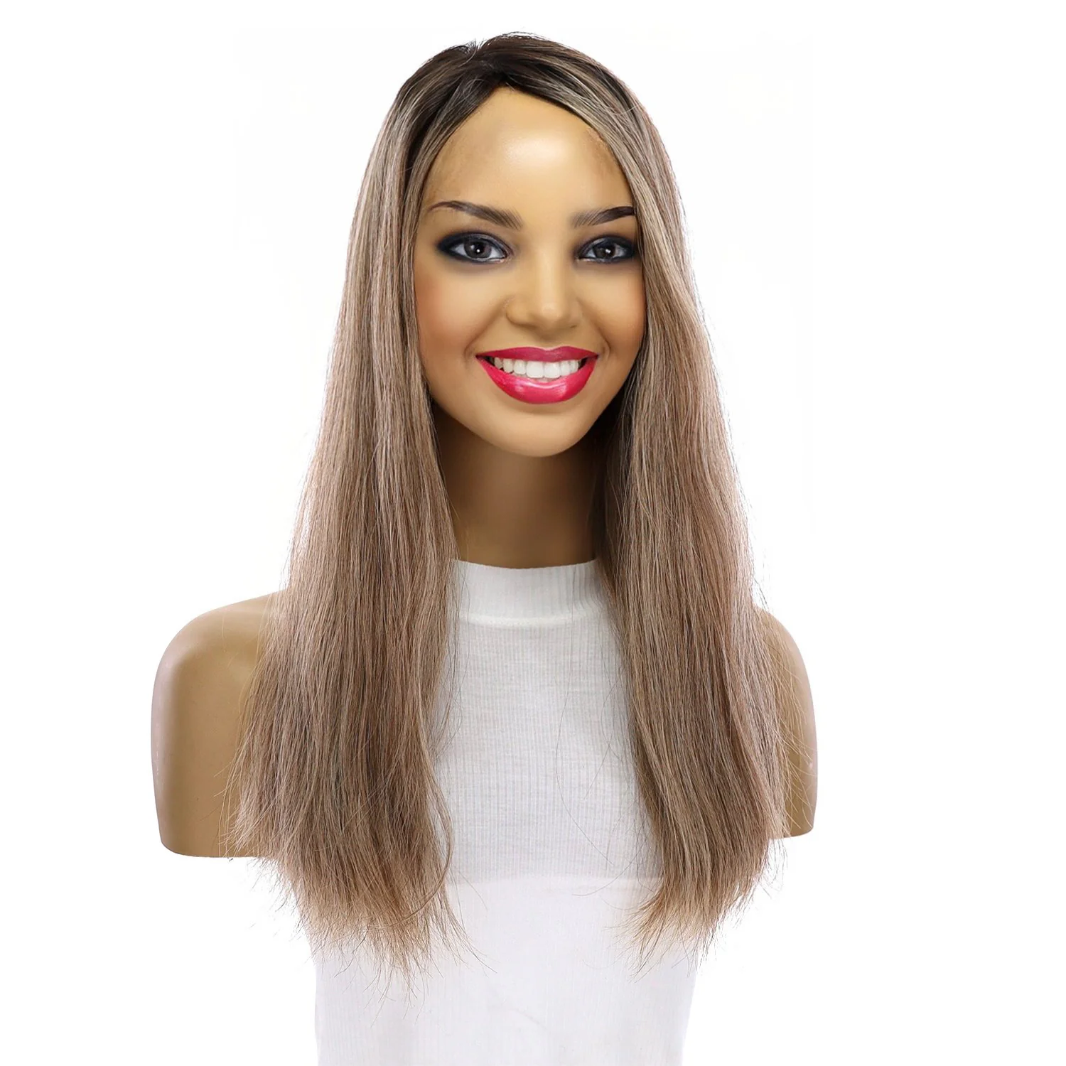 18" Emerald Silk Top Topper Medium Brown w/ Highlights Slightly Wavy