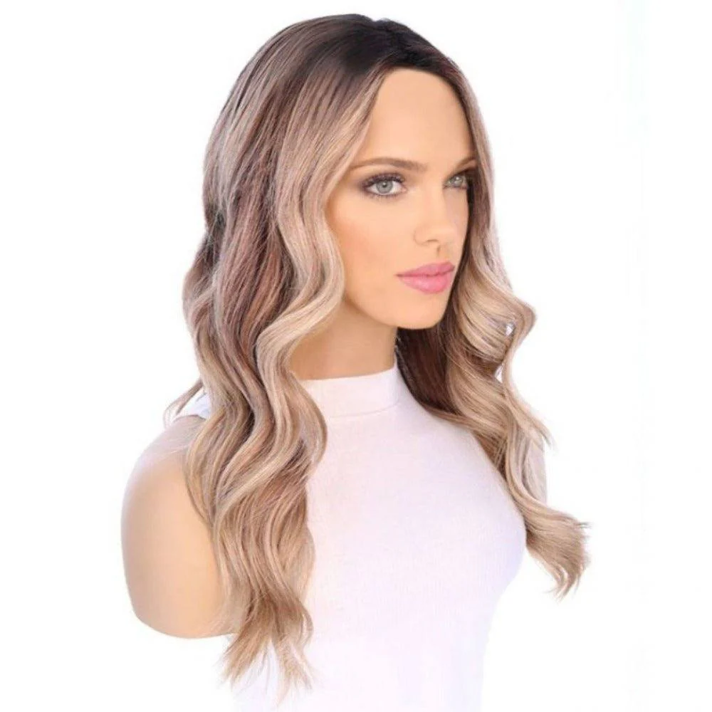 22" Ponytail Silk Part Wig Ash Blonde w/ Reverse Balayage