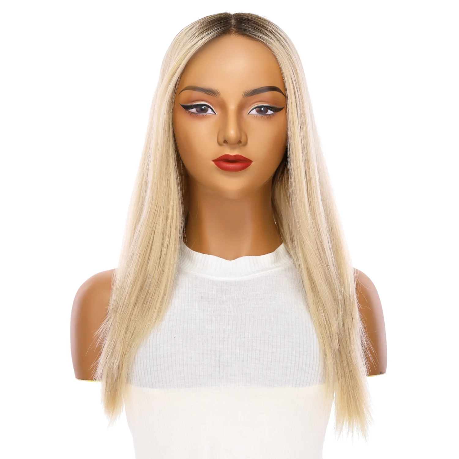 22" Ponytail Silk Part Wig Beige Blonde - Image 2