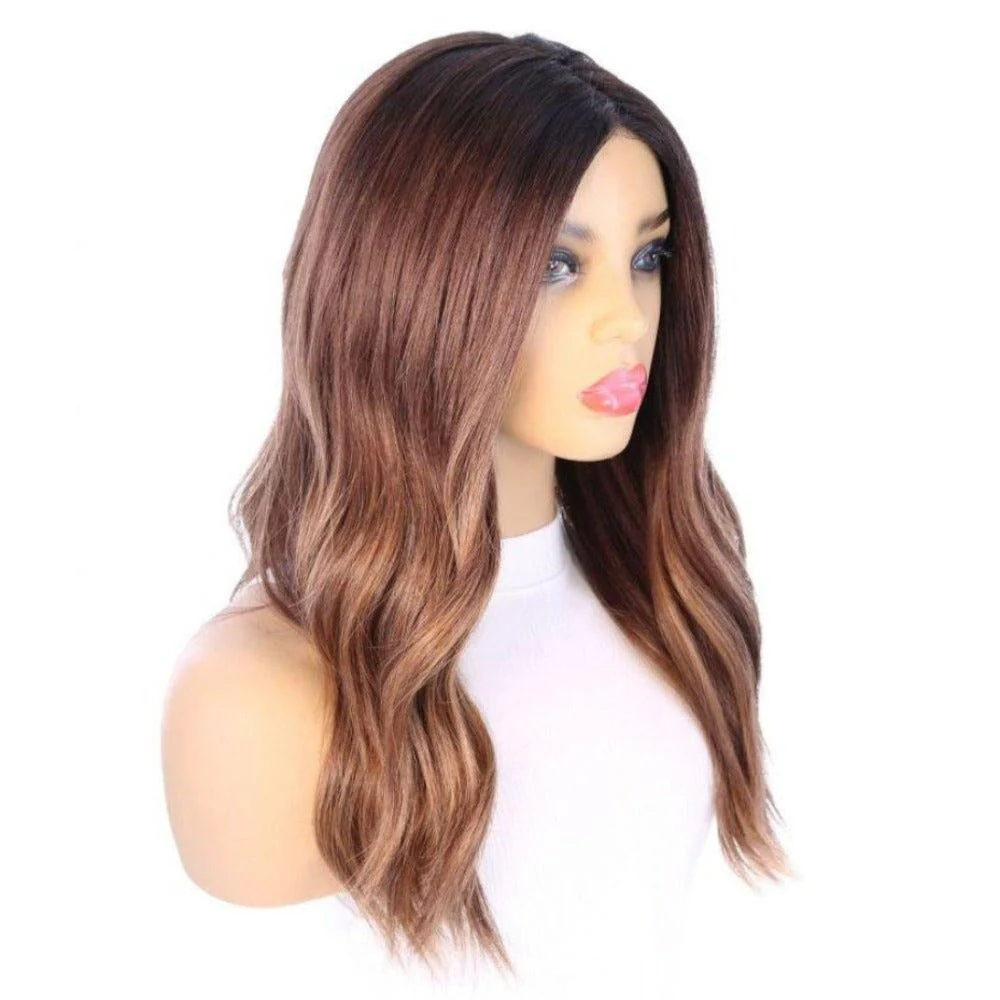 22" Reese Silk Top Wig Medium Brown Balayage w/ Rooting - Image 2