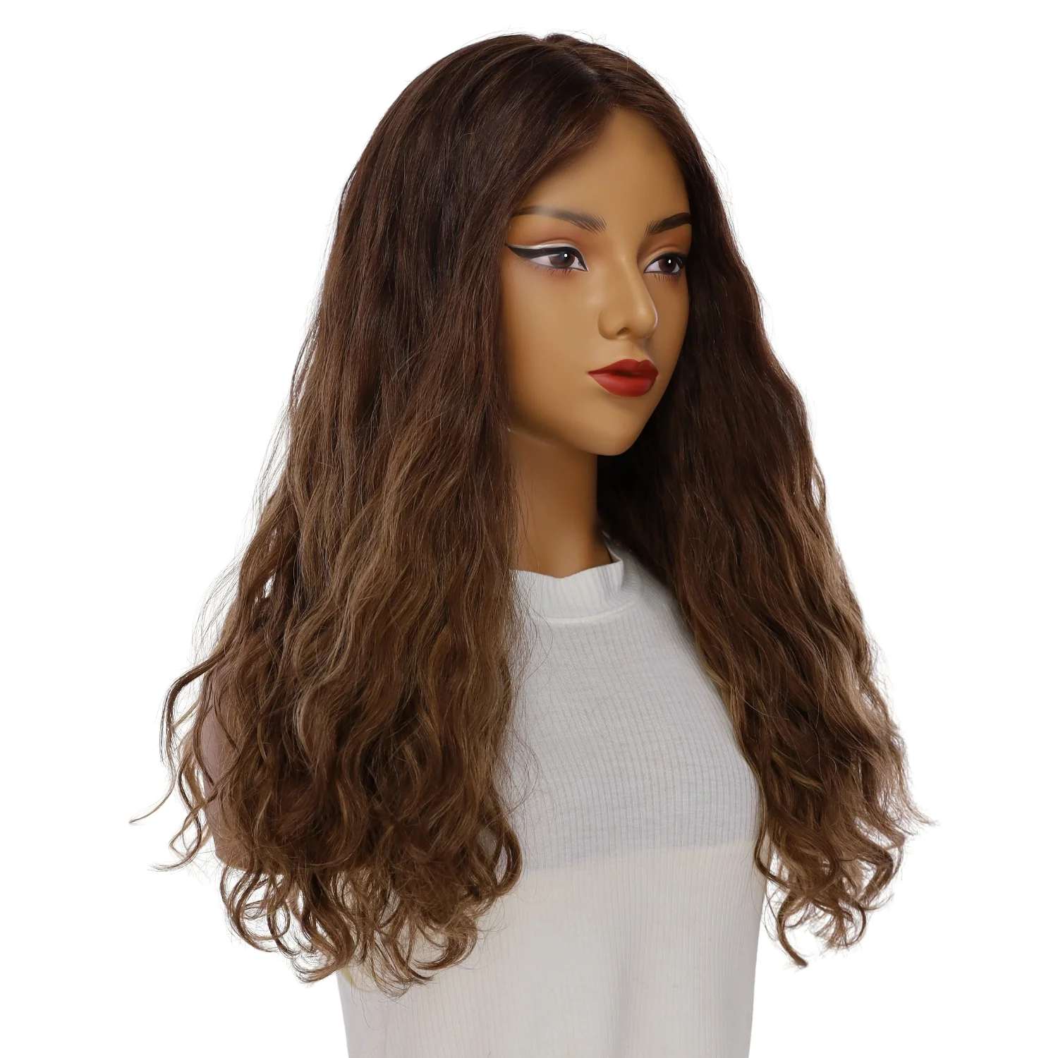 24" Gisele Silk Top Wig Medium Brown Balayage Wavy