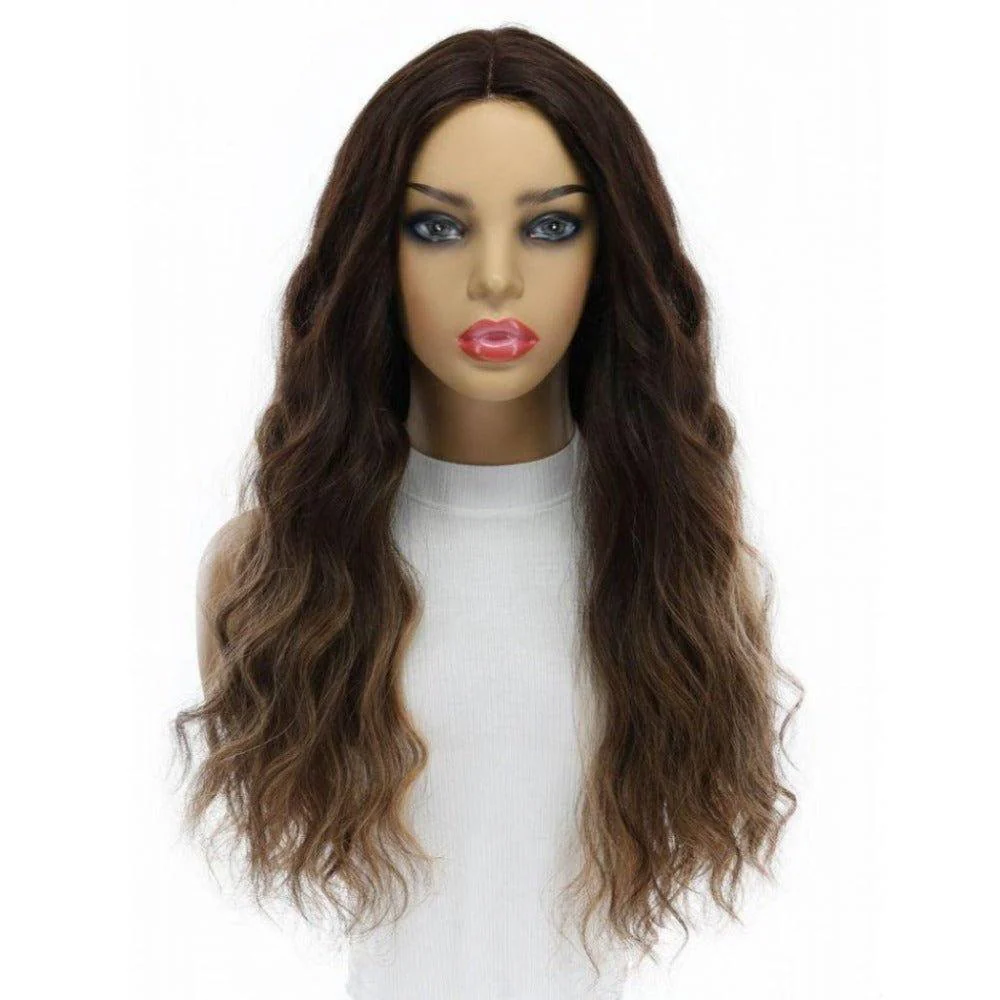 24" Divine Lace Top Wig Dark Brown Balayage Wavy - Image 2