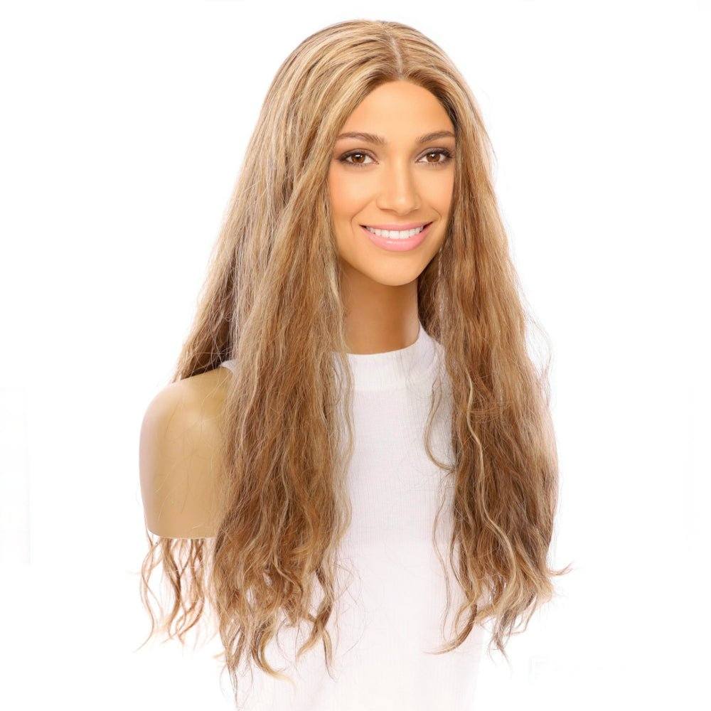 26" Ponytail Silk Top Wig Medium Blonde Wavy