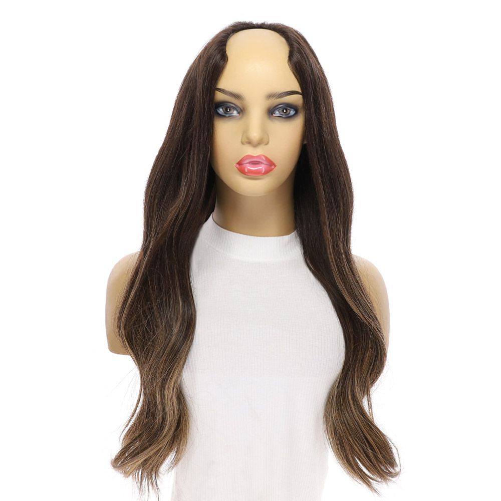 26" U-Shape Wig Dark Brown Balayage - Image 5
